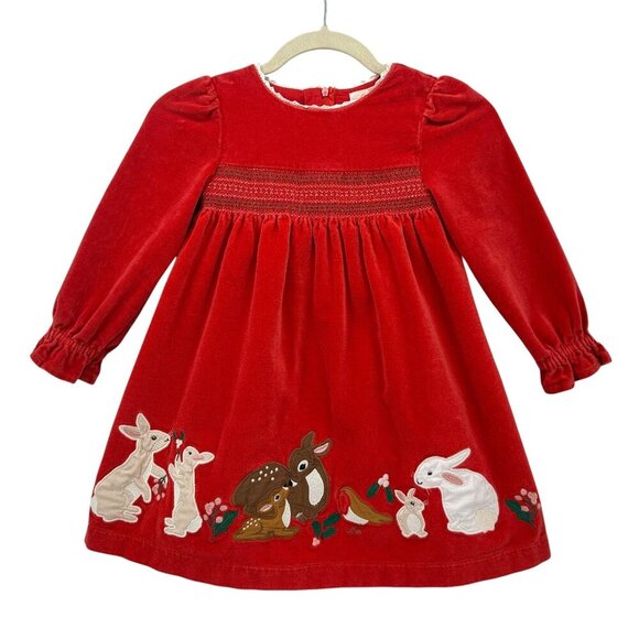 Mini Boden Velvet Red Smocked Holiday Christmas Dress Girls 6-7